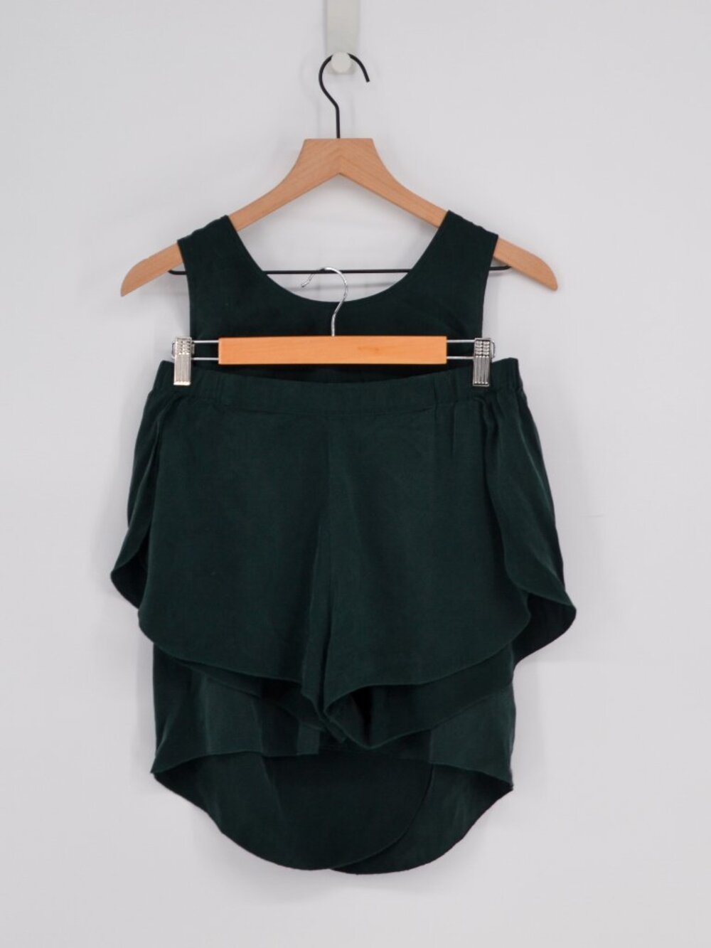 Lunya Washable Silk Matching Pajama Set Dark Green M